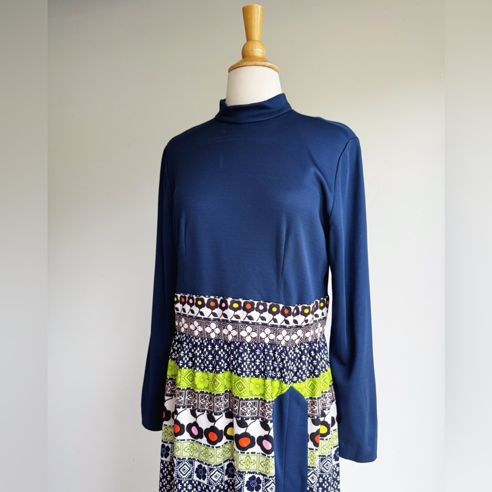 VINTAGE Leslie Fay Mod Maxi Dress 70s Retro Best Fit M/L - Picture 3 of 7